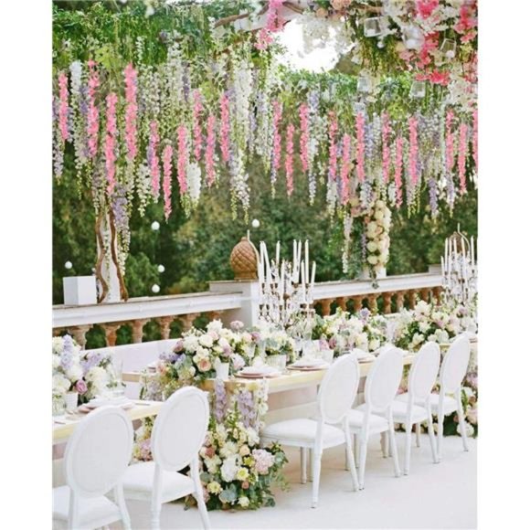 6 Pack Artificial Fake Wisteria Vine Ratta Hanging Garland Silk Flowers String - Picture 7 of 7